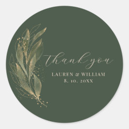 Greenery Gold Leaf Wedding Vielen Dank Runder Aufkleber