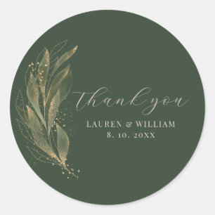 Greenery Gold Leaf Wedding Vielen Dank Runder Aufkleber