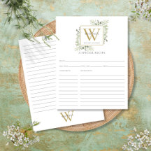 Greenery Gold Monogram Rezept Card
