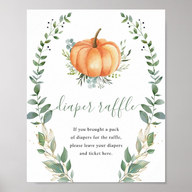 Greenery Gold Pumpkin Diaper Raffle Baby Dusche Poster (Vorne)