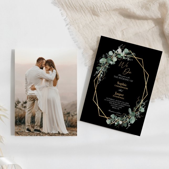 Greenery Gold Simple Black We Do Foto Wedding Einladung (Von Creator hochgeladen)