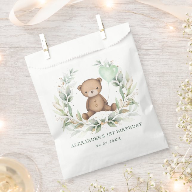 Greenery Gold Teddy Bear Balloon Baby Shower Party Geschenktütchen (Ausgeschnitten)
