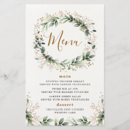 Greenery Gold Watercolor Leaf Wedding Menu Cards