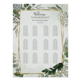 Greenery gold watercolour wedding seating chart