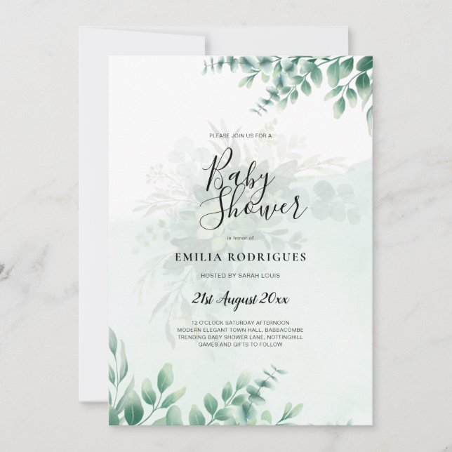 Greenery Gold Wedding Eucalyptus Blätter QR CODE Einladung (Vorderseite)
