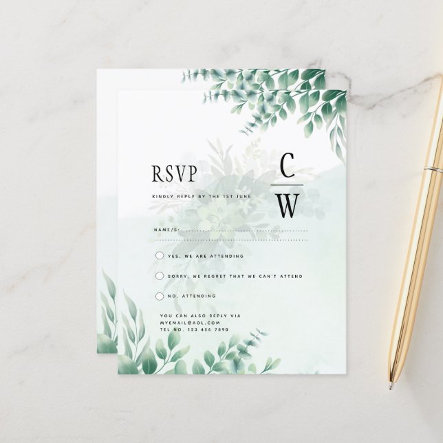 Greenery Gold Wedding Eucalyptus UAWG QR CODE (Vorderseite/Rückseite Beispiel)