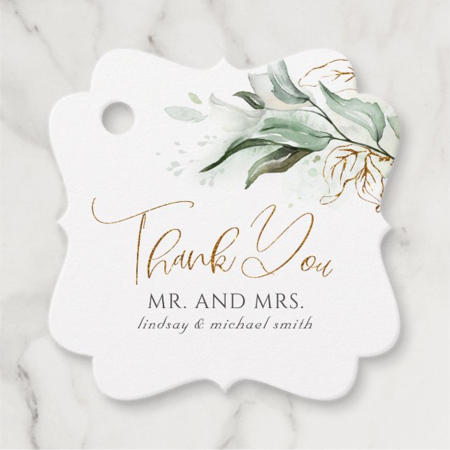 Greenery Gold Wedding Vielen Dank Geschenkanhänger (Vorderseite)