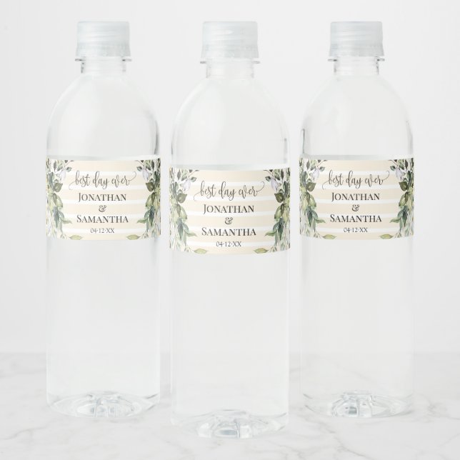 Greenery Gold Wedding Water Flasche Label (Flaschen)