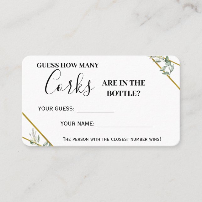 Greenery Gold Wie viele Corks Shower Game Card Platzkarte (Vorderseite)