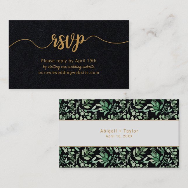 Greenery + Goldene Hochzeitswebsite uAwg Online-Ka Visitenkarte (Vorne/Hinten)