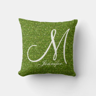 GREENERY GREEN Glitzer White Monogram IHRER NAME Kissen