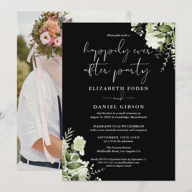 Greenery Happily Ever After Eloped Wedding Photo Einladung (Vorne/Hinten)
