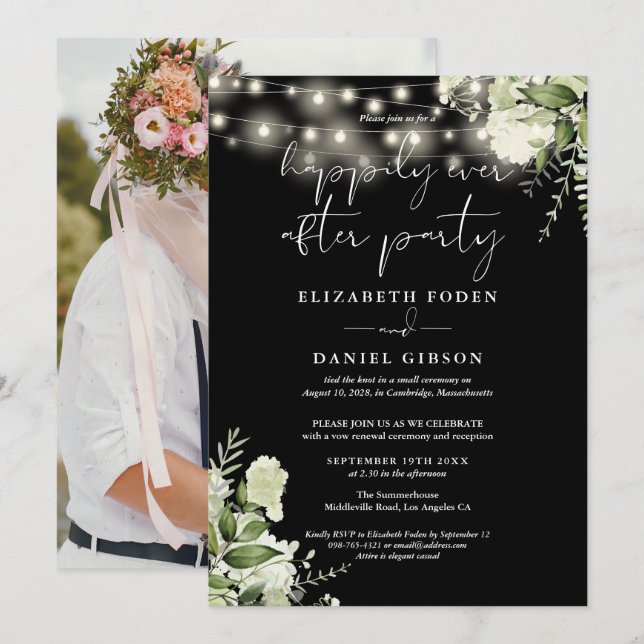 Greenery Happily Ever After Eloped Wedding Photo Einladung (Vorne/Hinten)
