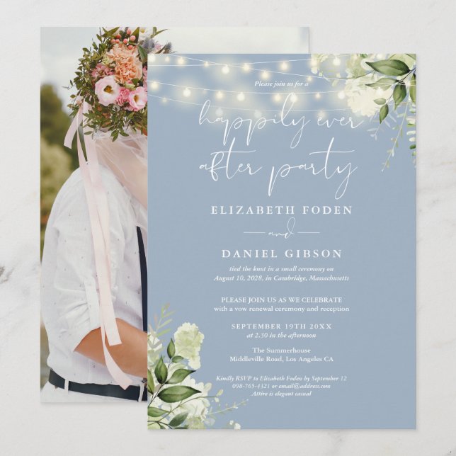 Greenery Happily Ever After Eloped Wedding Photo Einladung (Vorne/Hinten)