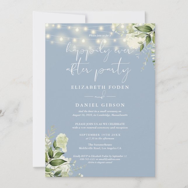 Greenery Happily Ever After Party Wedding Vows Einladung (Vorderseite)