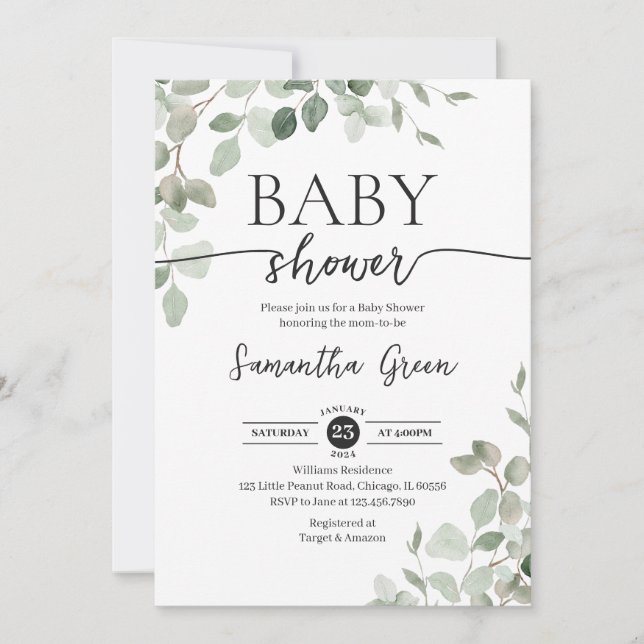 Greenery Hello Baby Shower Einladung (Vorderseite)