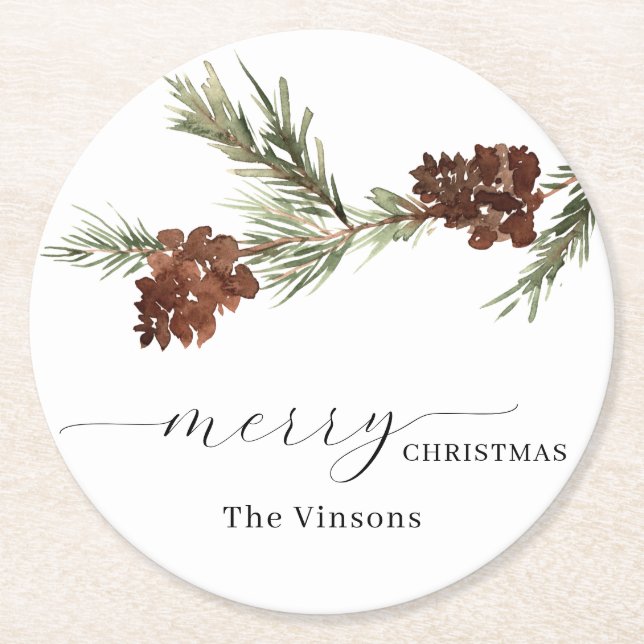 Greenery Holiday Round Paper Untersetzer (Vorderseite)