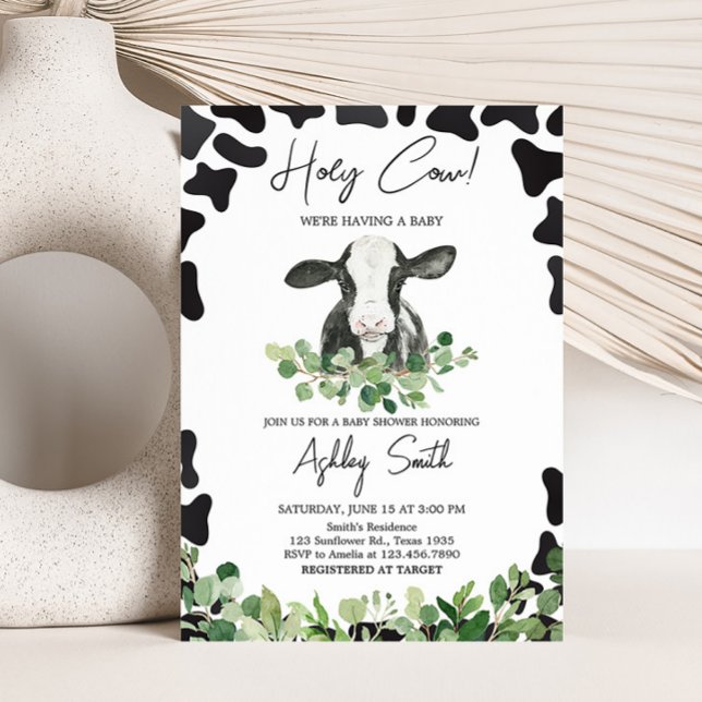 Greenery Holy Cow Baby Shower Einladung (Gender Neutral Highland Cow Baby Shower Invitation)