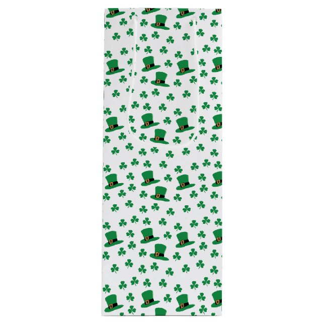 Greenery Irish Clovers and Hats Gift Bag Geschenktüte Für Weinflaschen (Vorderseite)