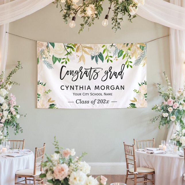 Greenery Ivory Gold Floral Graduate Abschluss Banner (Von Creator hochgeladen)