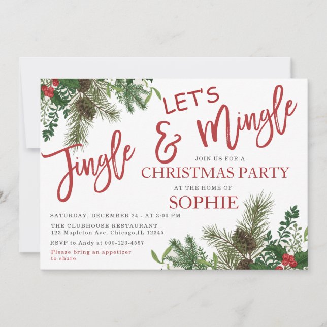 Greenery Jingle und Mingle Holiday Weihnachten Par Einladung (Vorderseite)