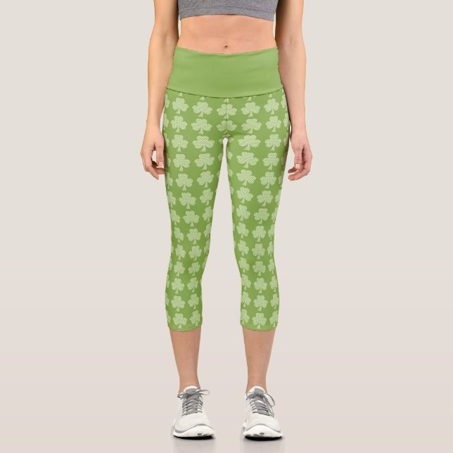 Greenery Kleeblatt Clover Polka dots Patrick's Day Capri Leggings (Vorderseite)