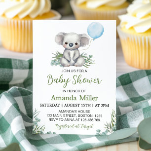 Greenery Koala Blue Balloon Baby Shower Einladung
