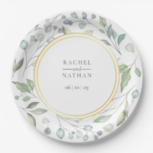 Greenery Laurel Garland Imitate Gold Foil Wedding Pappteller