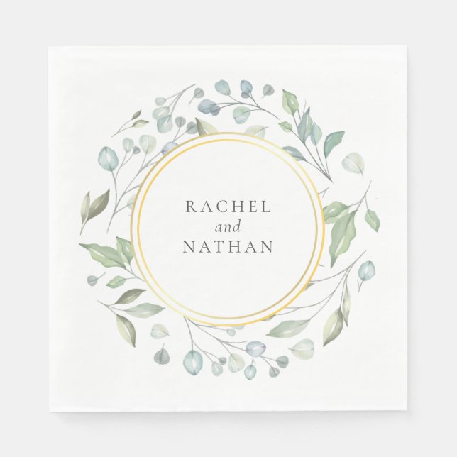 Greenery Laurel Garland Imitate Gold Foil Wedding Serviette (Vorderseite)