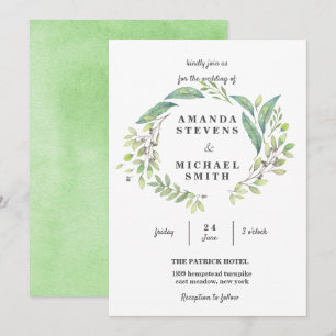 Greenery Laurel Olive Wreath Watercolor Wedding Einladung