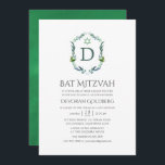 Greenery Laurel Wappen Bat Mitzvah Einladung<br><div class="desc">Wappen mit Monogramm Fledermaus mitzvah Einladung anpassbar mit Ihrem ersten.</div>