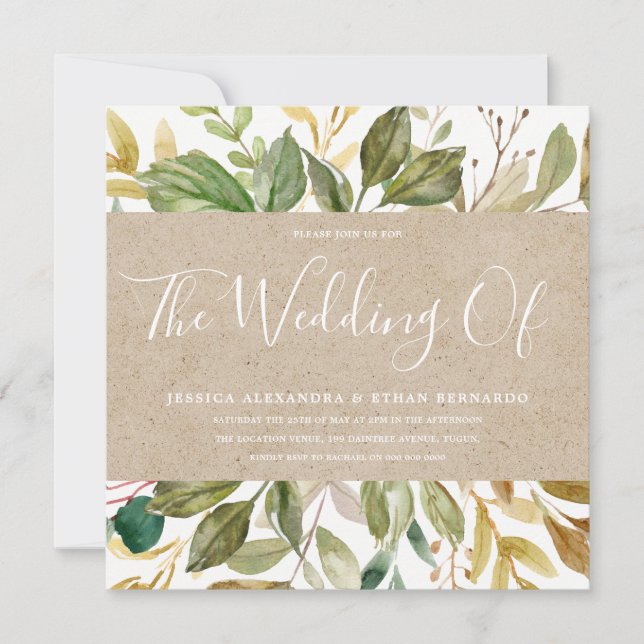 Greenery Leaf Craft Papier Sommer Hochzeit Einladung (Vorderseite)