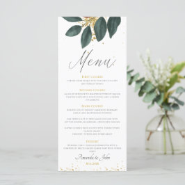 Greenery-Leaf-Hochzeitsmenü des Gold Glitzer Menükarte