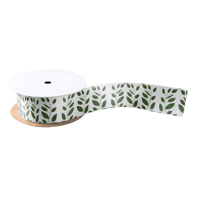 Greenery Leaf Pattern Satinband (Spule)