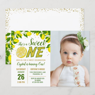 Greenery Lemon Sweet One Birthday Foto Invi Einladung