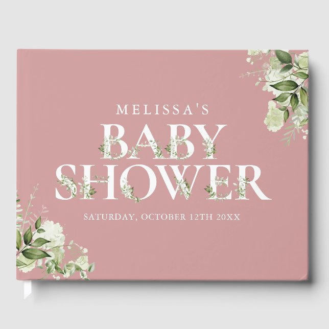 Greenery Letter Dusty Rose Pink Baby Dusche Gästebuch (Vorderseite)