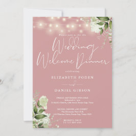 Greenery Lights Dusty Rose Wedding Welcome Dinner Einladung