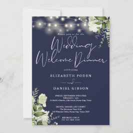 Greenery Lights Navy Blue Wedding Welcome Dinner Einladung