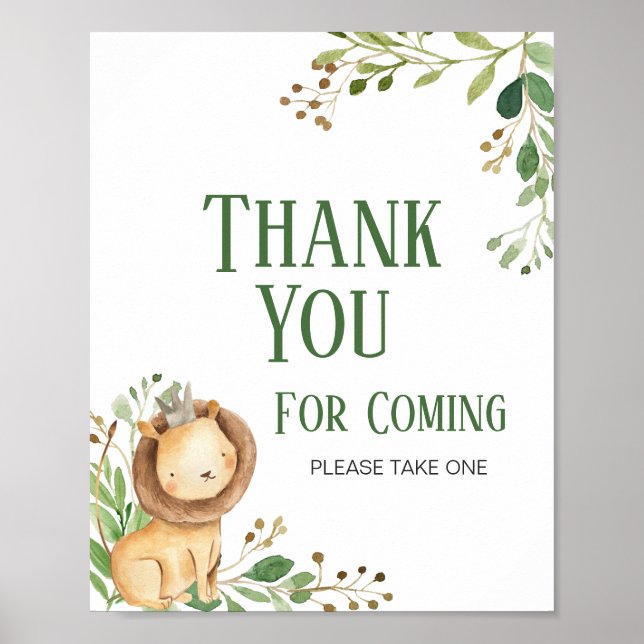 Greenery Lion Baby Shower Vielen Dank für Ihr Komm Poster (Vorne)