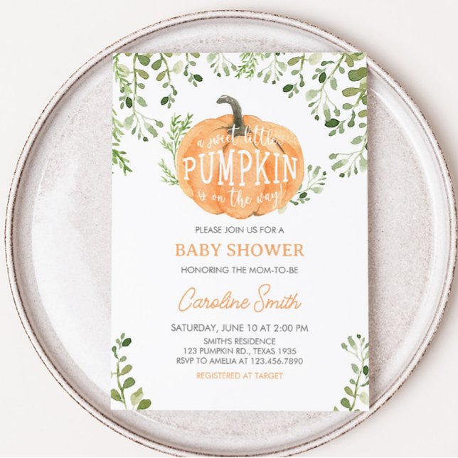 Greenery Little Pumpkin Baby Shower Einladung (A Sweet Little Pumpkin is on the Way Baby Shower Invitation)