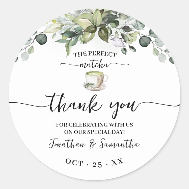 Greenery Matcha Thank You Bridal Shower Favor Runder Aufkleber (Vorderseite)