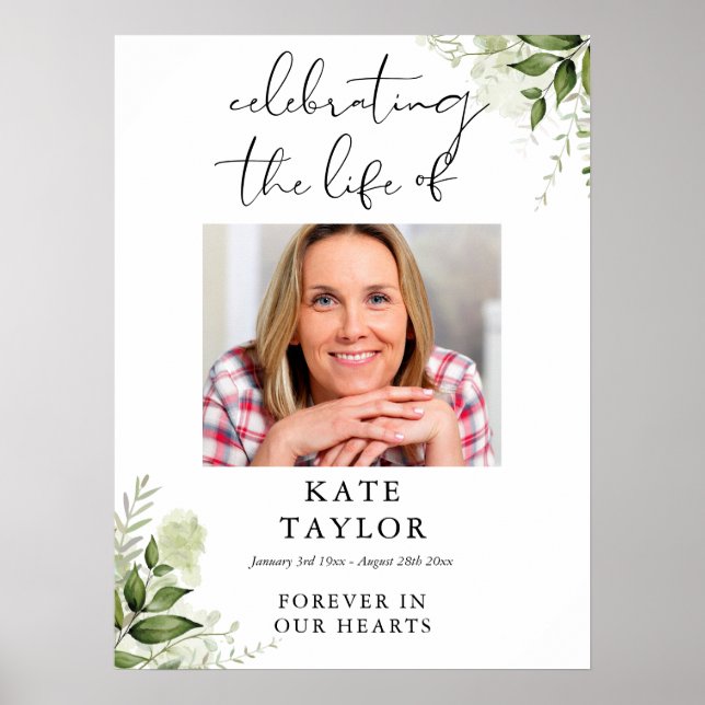 Greenery Memorial Celebration Of Life Photo Poster (Vorne)