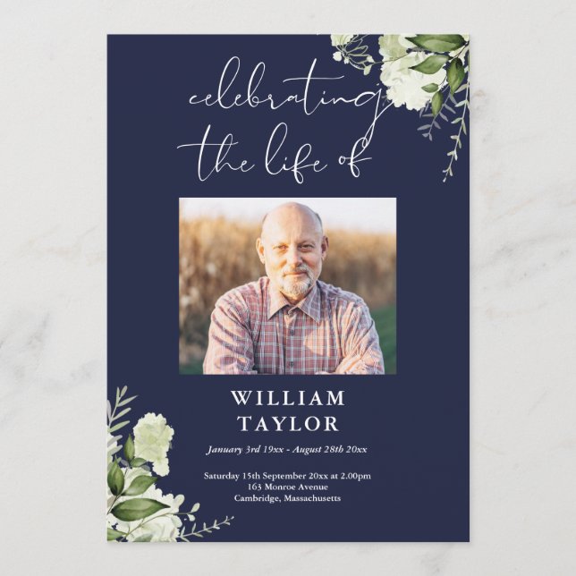 Greenery Memorial Funeral Navy Order Of Service  Programm (Vorderseite)