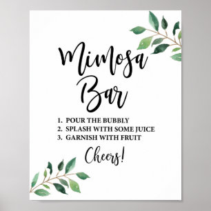 Greenery Mimosa Bar Wedding oder Party Sign Poster