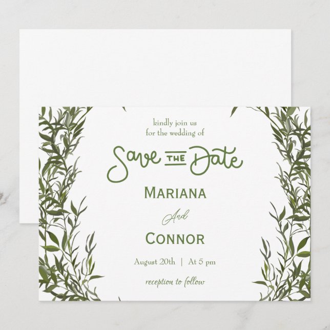 Greenery Minimal Save The Date Invitation Einladung (Vorne/Hinten)
