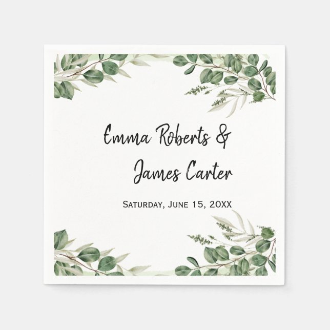 Greenery Minimalistisch Script Wedding Napkins Serviette (Vorderseite)