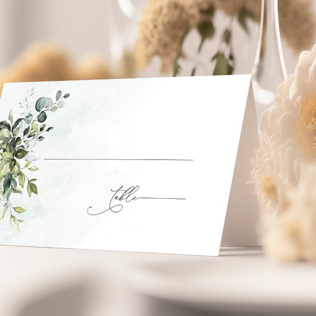 Greenery Minimalistisch Script Wedding Platzkarte (Von Creator hochgeladen)