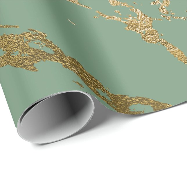 Greenery Mint Sage Gold Marmor Shiny Glam Geschenkpapier (Rolleneckpunkt)