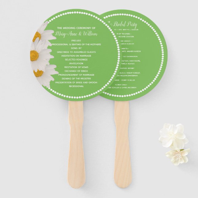 Greenery mit Daisies Wedding Program Fan Fächer (Vorne und Hinten)
