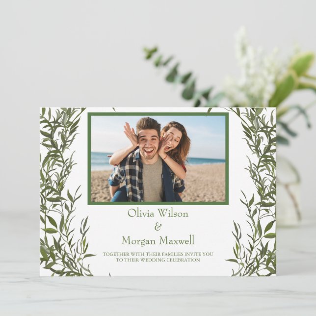 Greenery Modern Photo Save The Date Invitation Einladung (Stehend Vorderseite)